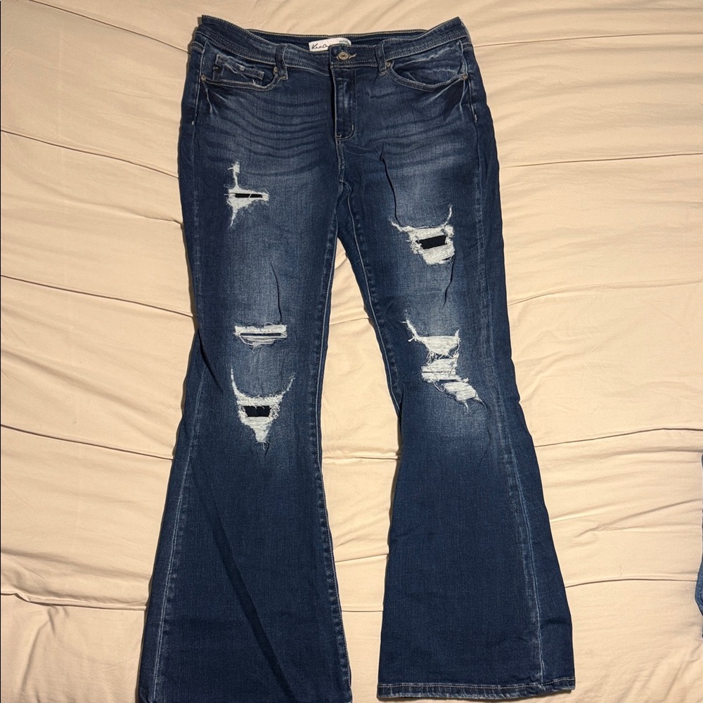 KanCan Dark Blue Distressed Flare Jeans